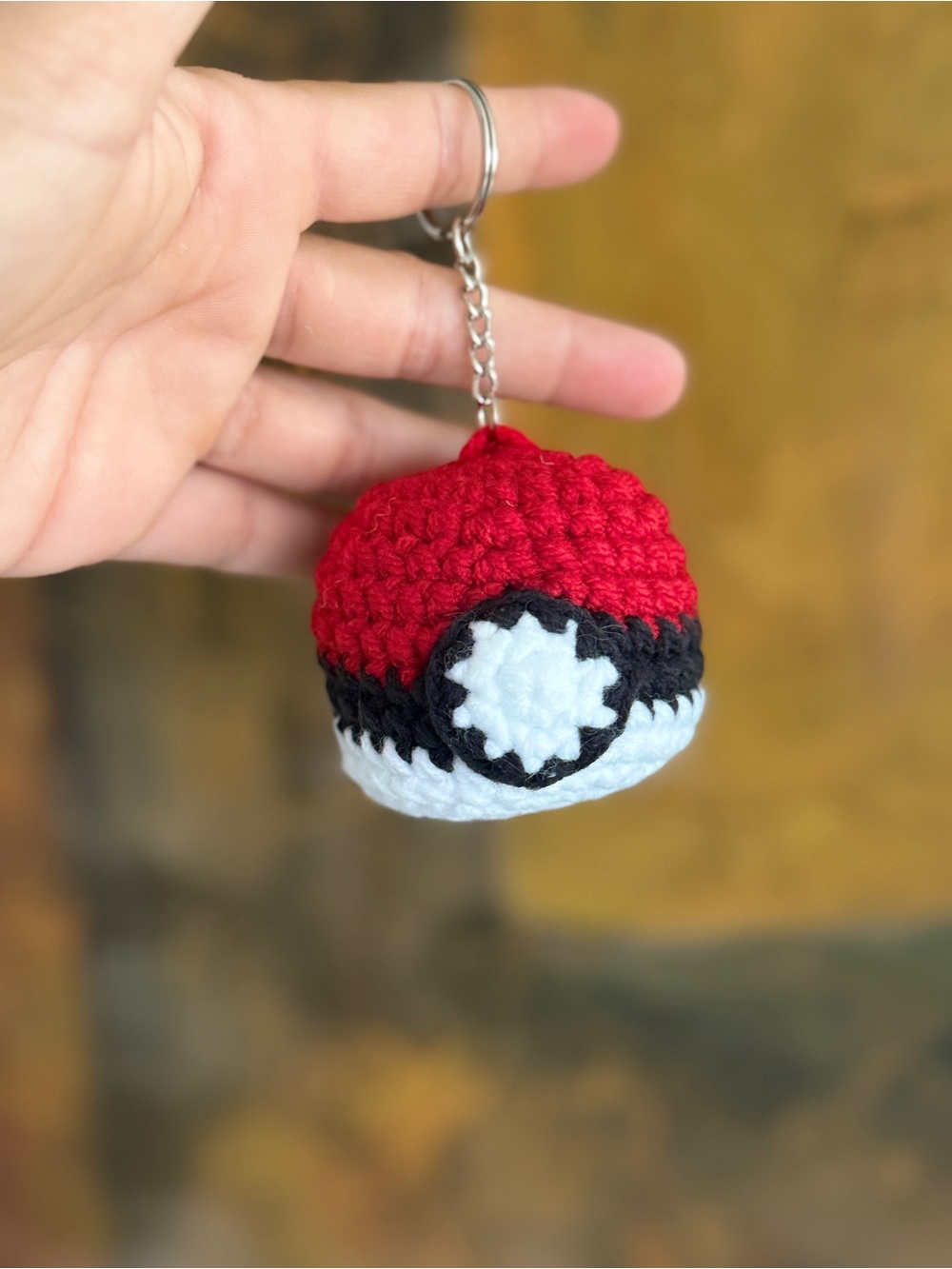 Red and White Crochet Poké Ball Keychain - Kids Accessory